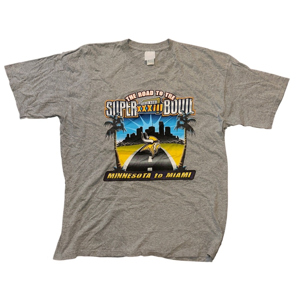Vintage 1998 Minnesota Vikings Super Bowl XXXIII T Shirt XL Gray Made in USA NFL